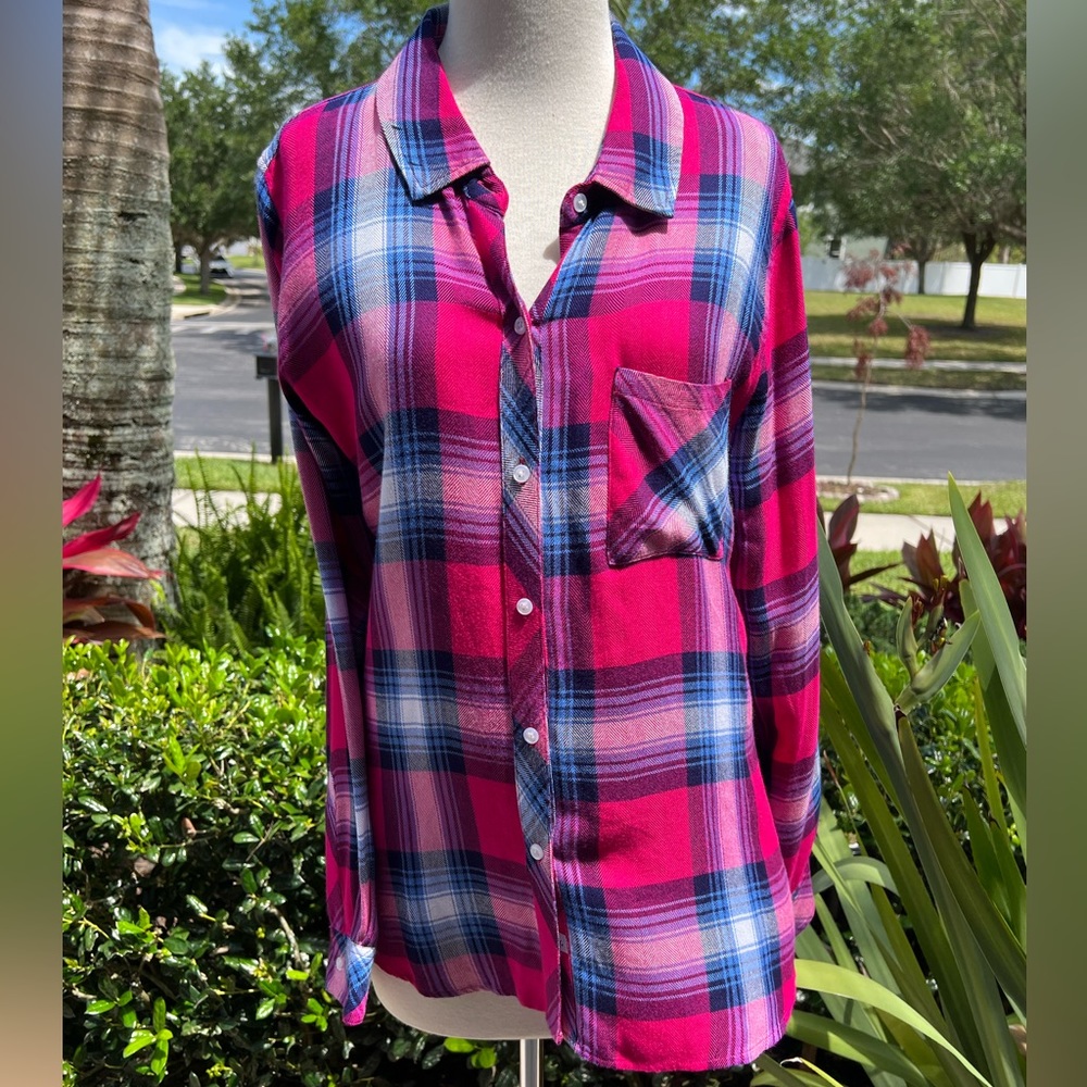 Rails size medium long sleeve plaid designer shirt